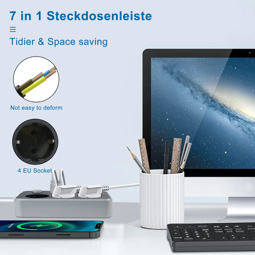 موزع كهرباء متعدد المنافذ USB + كابل بثلاثة رؤوس