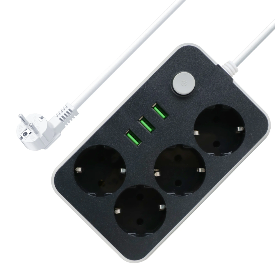 موزع كهرباء متعدد المنافذ USB + كابل بثلاثة رؤوس