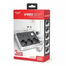 موزع كهرباء متعدد المنافذ USB + كابل بثلاثة رؤوس